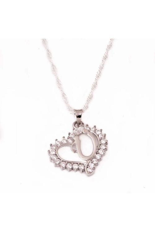 Gümüş Ü Harf Kalpli Bayan Kolye