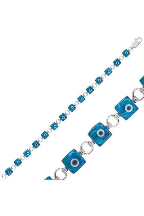 Kadın Gümüş Kare Nazar Bileklik