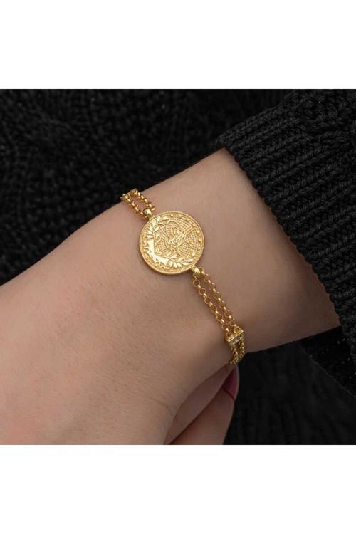 Gümüş Gold Kaplama Tuğralı Kadın Bileklik