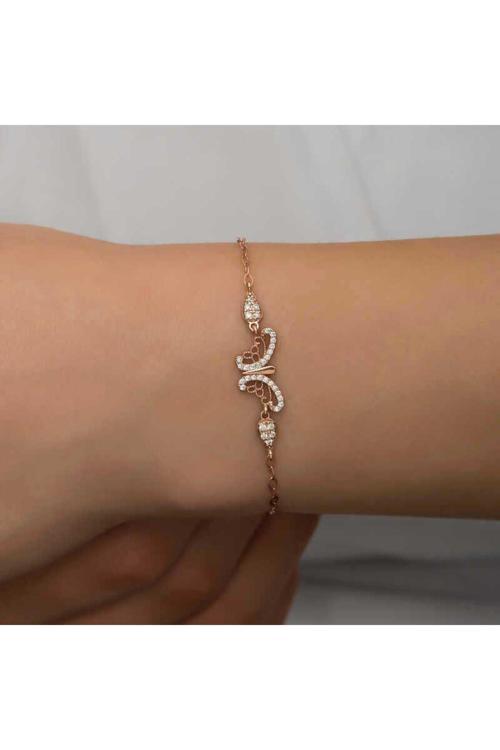925 Ayar Gümüş Rose Kelebek Kadın Bileklik