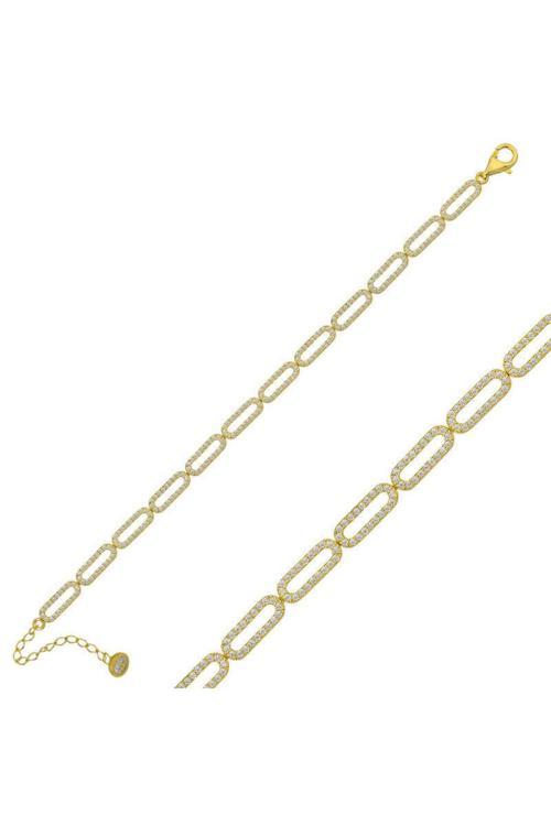 Gümüş Gold Oval Taşlı Bileklik