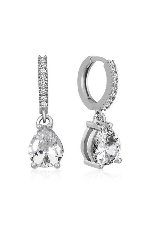 Gümüş Rodyum Halka Damla Küpe