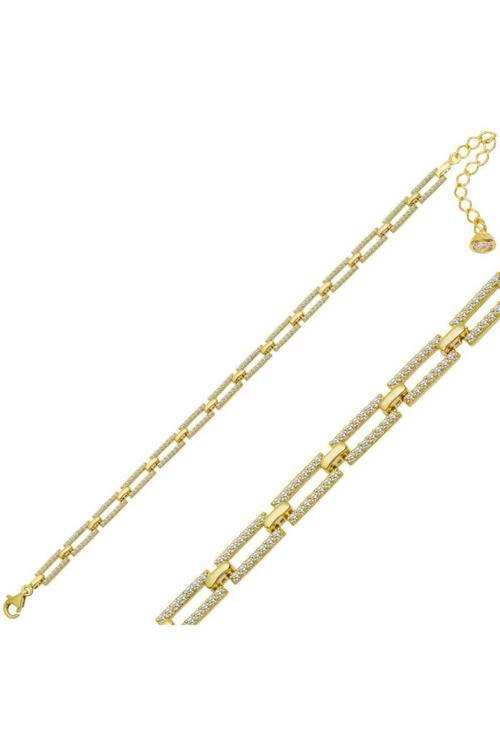 Gümüş Gold Kare Taşlı Kadın Bileklik