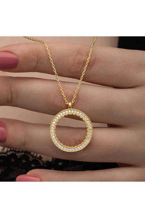Gümüş Gold Kaplama Yuvarlak Çeyrek Altın Takılabilen Kadın Kolye