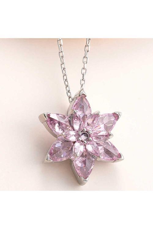 Gümüş Pembe Lotus Çiçeği Kolye