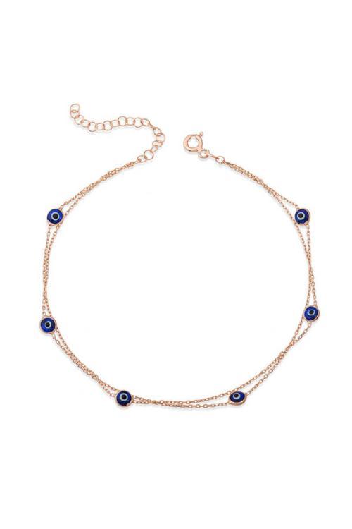 Gümüş Rose Çift Zincirli Nazar Halhal