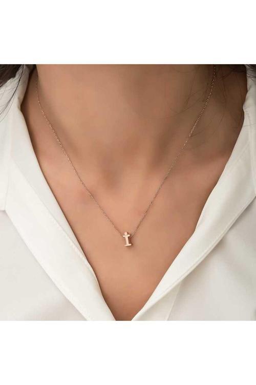 Gümüş Rose 3 Boyutlu İ Harf Kolye