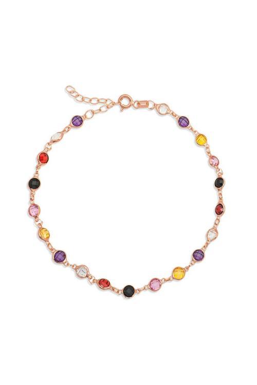 Gümüş Rose Renkli Taşlı Kadın Halhal