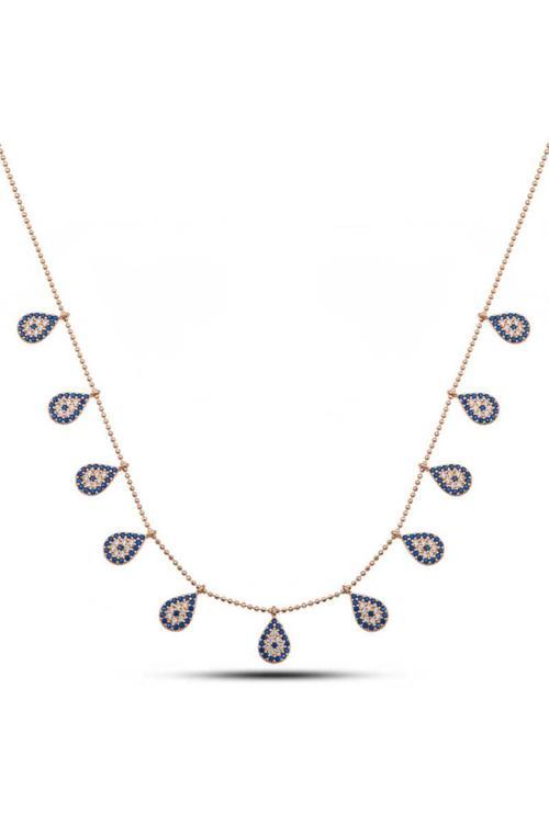 Gümüş Rose Damla Nazarlı Şans Kadın Kolye