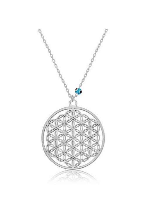 Gümüş Nazar Gözlü Yaşam Çiçeği Kolye