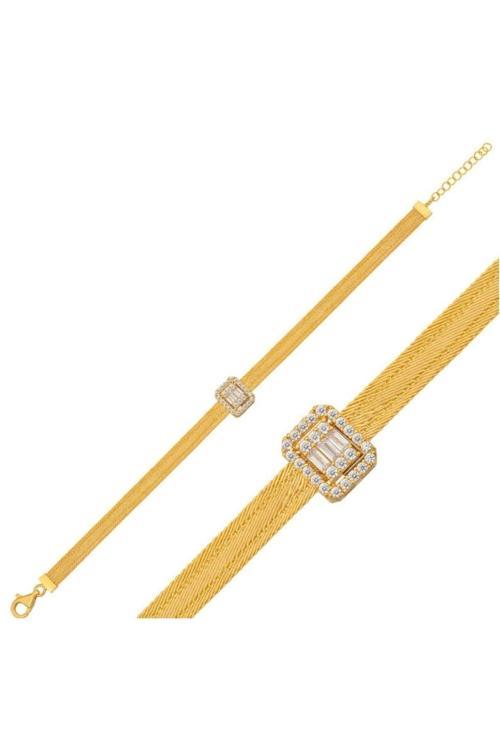 Baget Taşlı 925 Ayar Gümüş Trabzon Hasır Bileklik