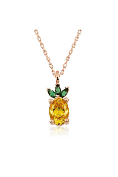 Gümüş Rose Ananas Figür Meyve Kolye