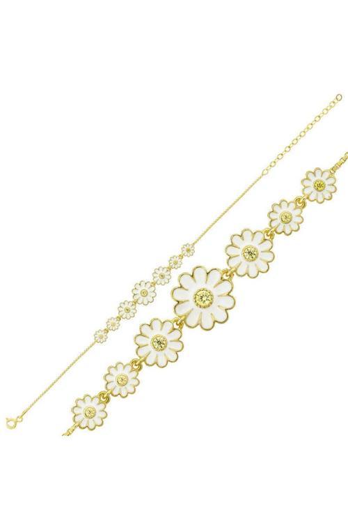 Gümüş Gold Sıralı Papatya  Bileklik