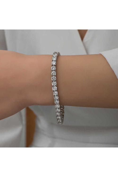 Gümüş 3 Mm Beyaz Taşlı Su Yolu Kadın Bileklik