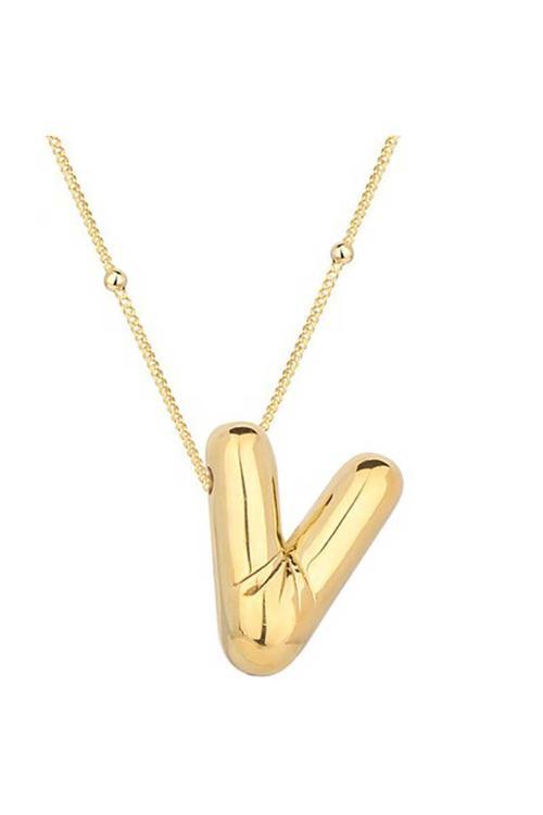 Gümüş Gold Balon V Harfi Kadın Kolye