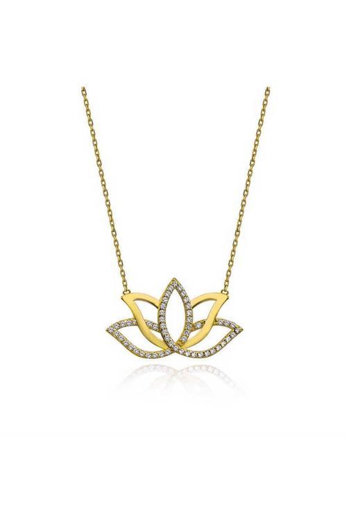 Gümüş Gold Lotus Çiçeği Kadın Kolye