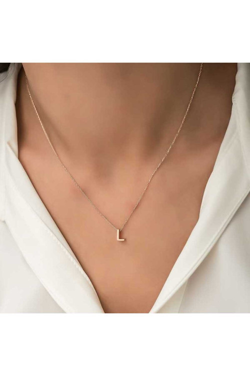 Gümüş Rose 3 Boyutlu L Harf Kolye