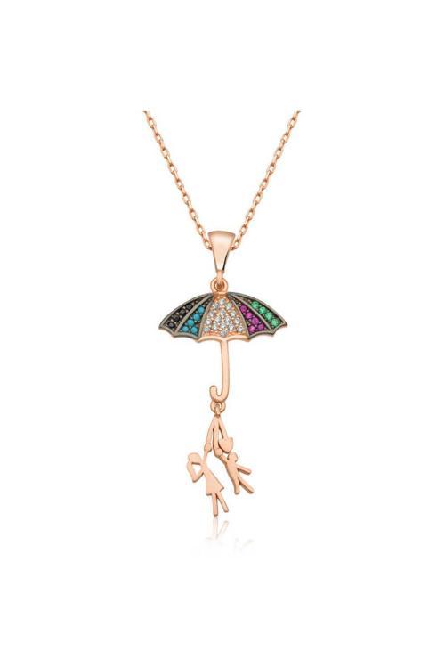 Gümüş Şemsiye Tutan Aşıklar Kolye