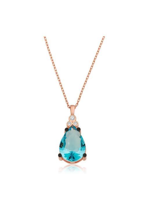 Gümüş Mavi Topaz Damla Bayan Kolye