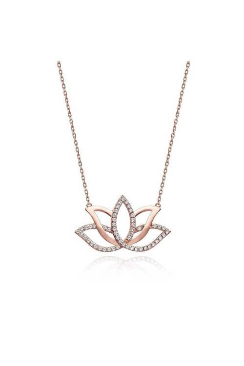 Gümüş Rose Lotus Çiçeği Kolye