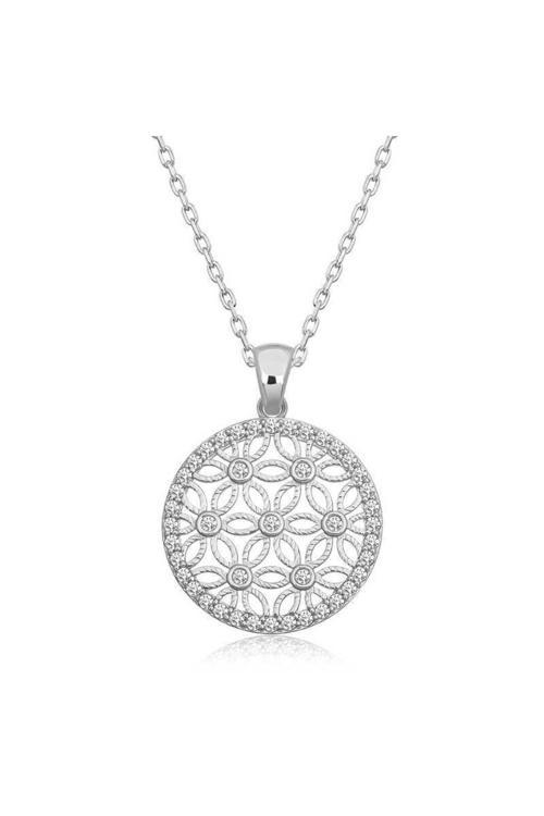 Gümüş Beyaz Taşlı Yaşam Çiçeği Kadın Kolye