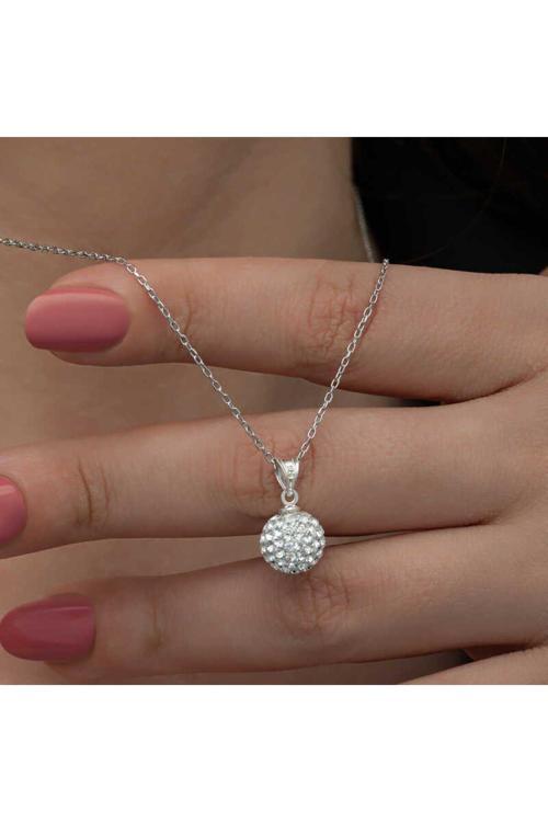 Gümüş Beyaz Kristal Taşlı Kadın Kolye