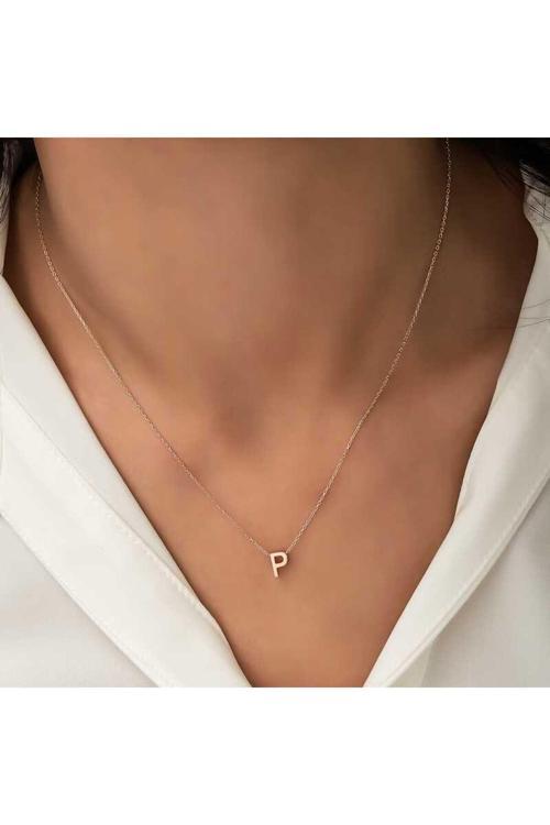 Gümüş Rose 3 Boyutlu P Harf Kolye Sc