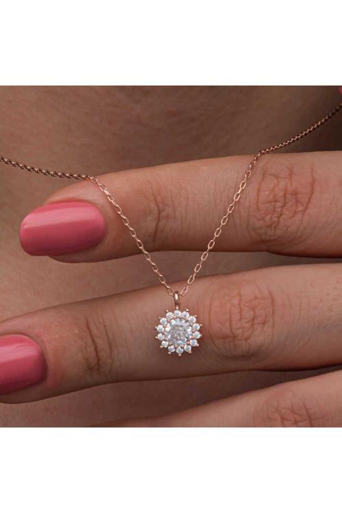 Gümüş Rose Minimal Yuvarlak Anturaj Kadın Kolye