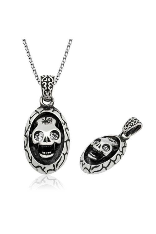 Gümüş Kuru Kafa Erkek Kolye