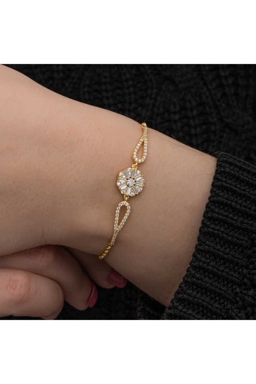 Gümüş Gold Baget Taşlı Kadın Bileklik T8700Mr