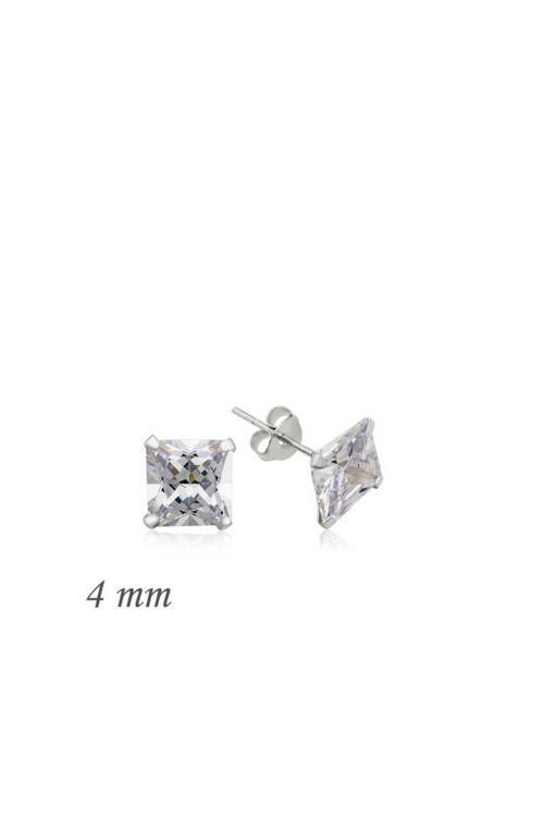 Gümüş Kare Tek Taş Zirkon Küpe - 4 Mm