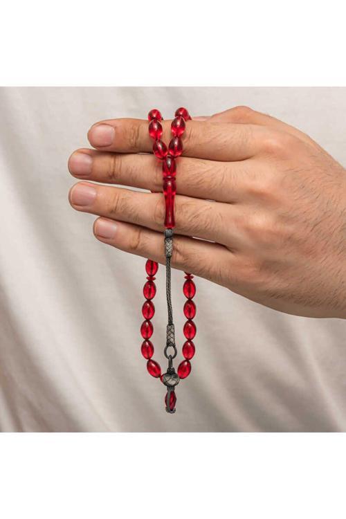 Gümüş Püsküllü Sıkma Kehribar Kırmızı Tesbih , Elinizin Sıcaklığı Tesbihinize Yansısın