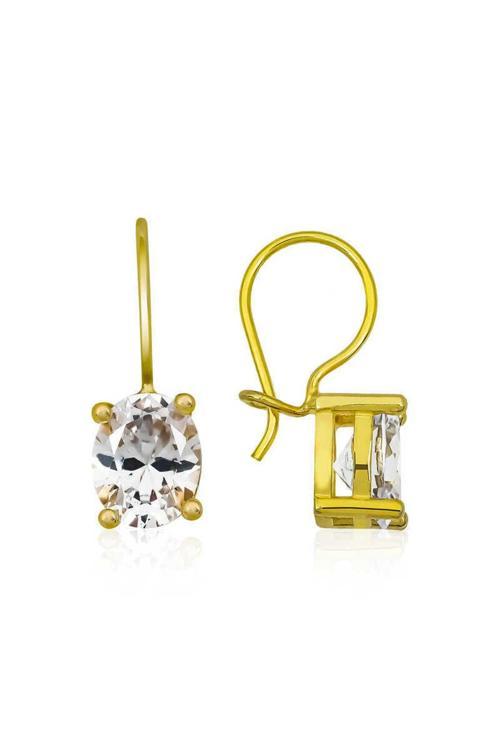 Gümüş Gold Sallantılı Oval Damla Küpe