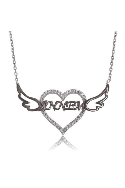 Gümüş Annem Yazılı Kalp Kolye