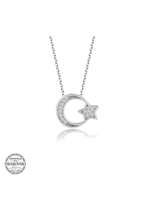 Swarovski Taşlı Gümüş Ayyıldız Kolye