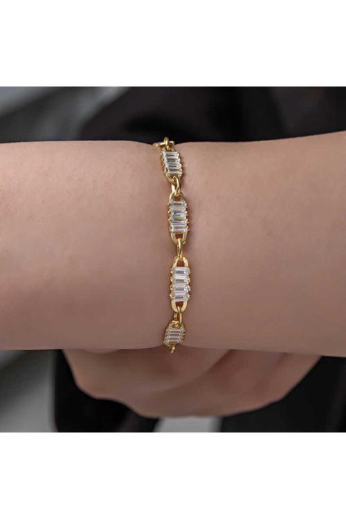 Gümüş Gold Baget Taşlı Kadın Bileklik