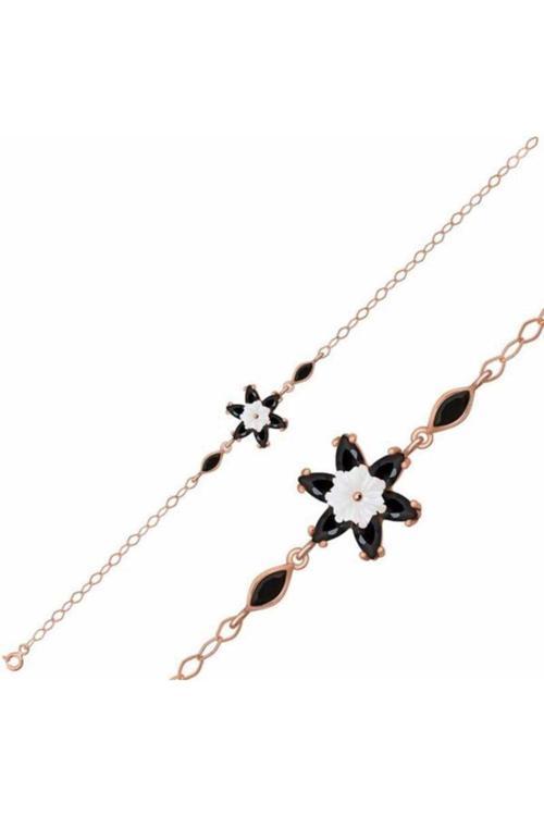 Gümüş Siyah Lotus Çiçeği Bileklik