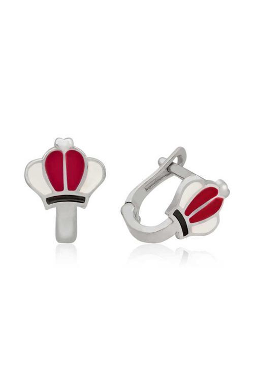 Gümüş Kırmızı Taç Çocuk Küpesi