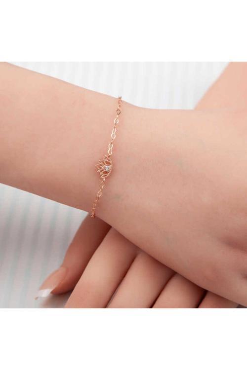 Gümüş Rose Lotus Çiçeği Kadın Bileklik