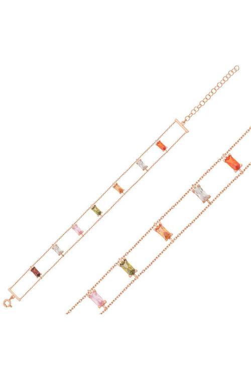 Gümüş Rose Renkli Baget Taşlı Bileklik (Findit)