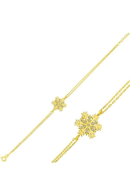 Gümüş Gold Kar Tanesi Bileklik