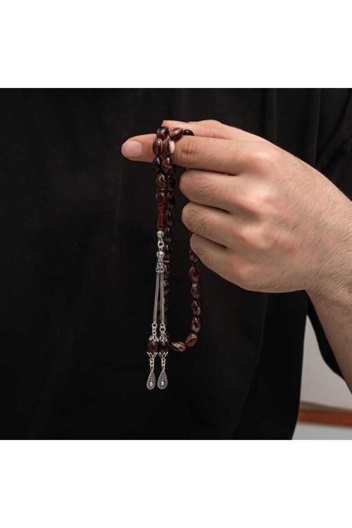 Gümüş Püskül Sıkma Kehribar Tesbih İle  Elleriniz Mis Gibi