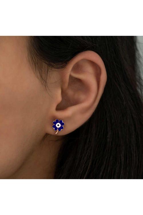 Gümüş Fosforlu Lacivert Yonca Küpe