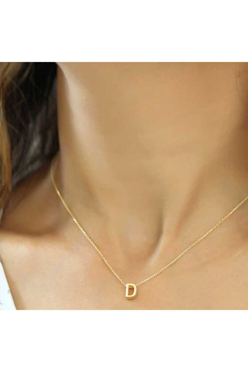 Gümüş Gold 3 Boyutlu D Harf Kolye