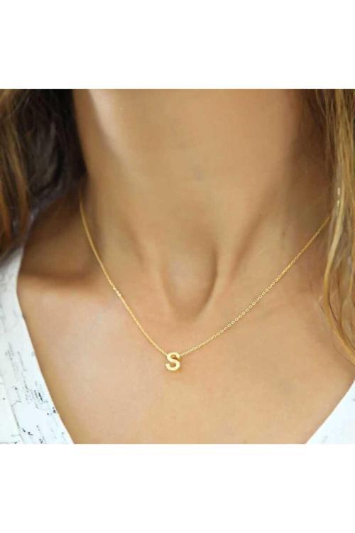 Gümüş Gold 3 Boyutlu S Harf Kolye