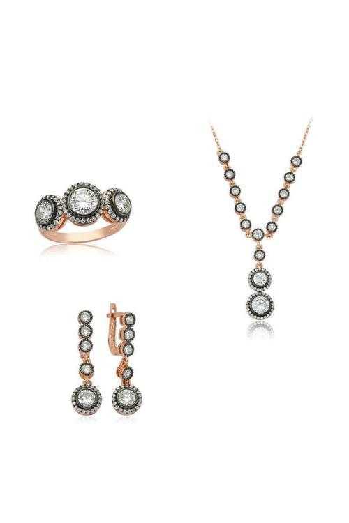 Pb Beyaz Taşlı Gümüş Set