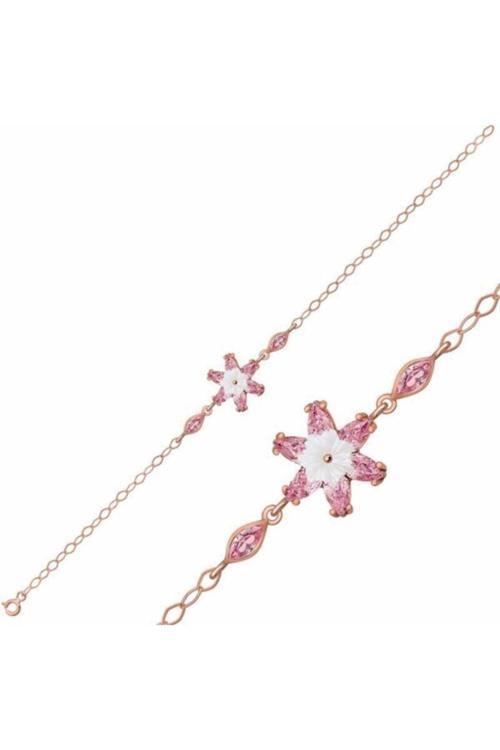 925 Ayar Gümüş Pembe Lotus Çiçeği Bileklik