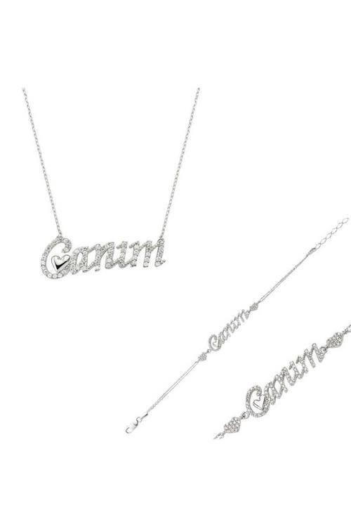 Gümüş Canım Yazılı Kalp Set