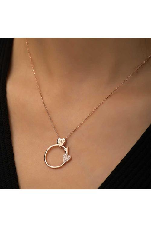 Gümüş Rose Kalbe Giden Ok Kolye