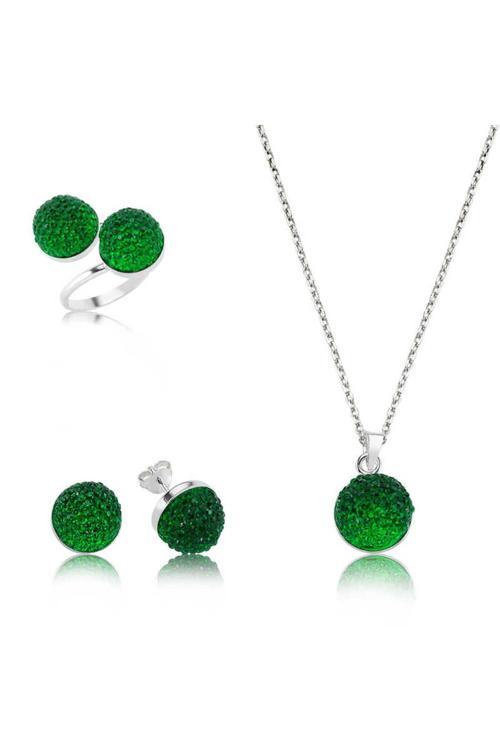 Gümüş Yeşil Kristal Set